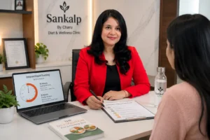 Sankalp Clinic in Lajpat Nagar Delhi explaining what is intermittent fasting to a patient